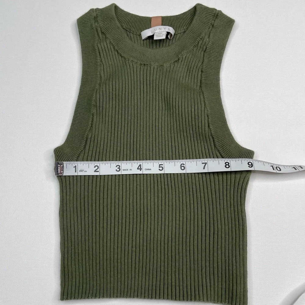 LUNYA Cozy Cotton Silk Crop Ribbed Tank Top Green Comfy Luxury Lounge  Summer - Picture 6 of 10